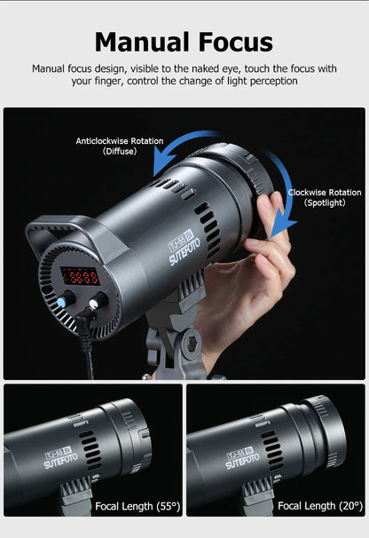 Sutefoto TJ55 Bi-Color LED Video Light - 55W COB Photographic Light, 3200K-5600K, Portable Fill Light for Video & Live Streaming