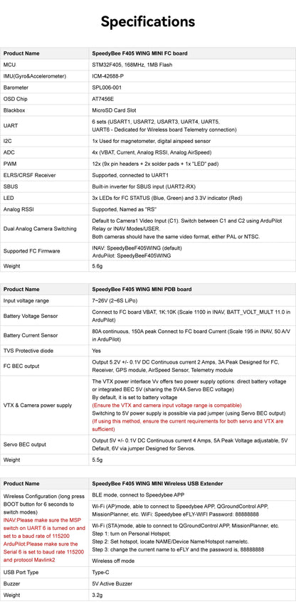 SpeedyBee F405 WING MINI — Fixed Wing Flight Controller 2-6S LiPo for RC Airplane Drone