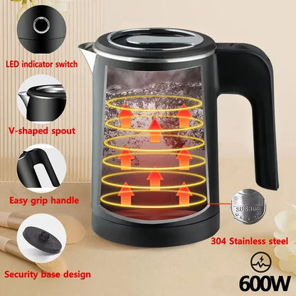 500ML Stainless Steel Portable Electric Kettle — Travel Water Boiler Pot for Hotel, Home, Kitchen, Tea, and Coffee