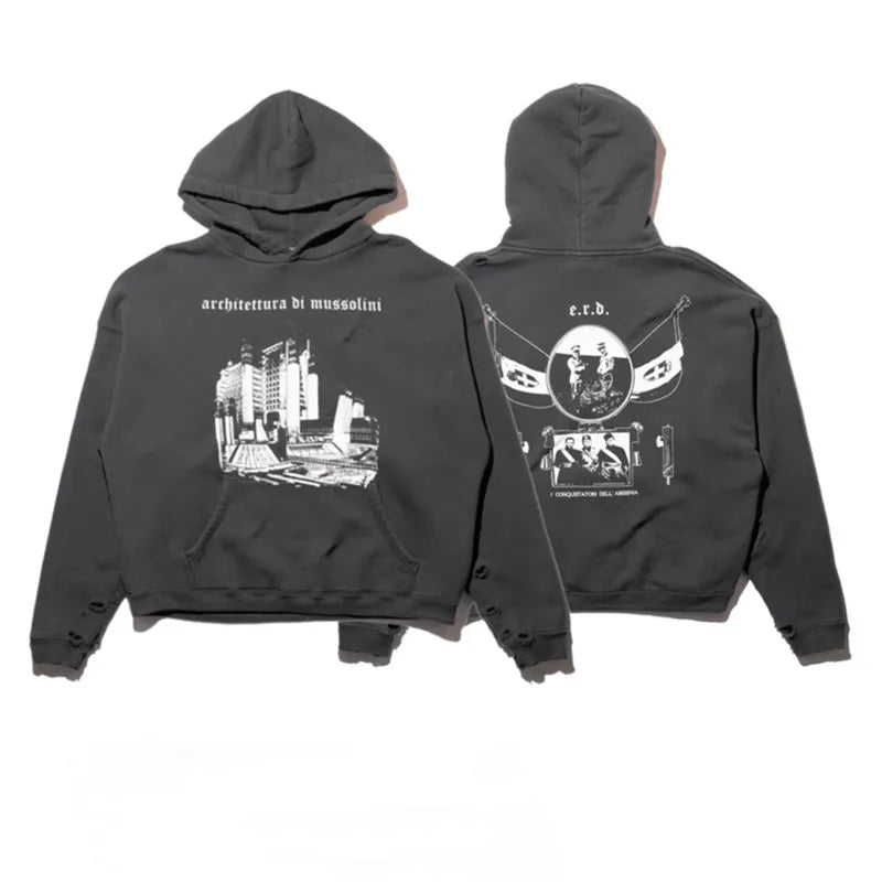 2025SS Ripped E.R.D. Hoodie – Men & Women Slogan Print Short Wide Sweatshirt