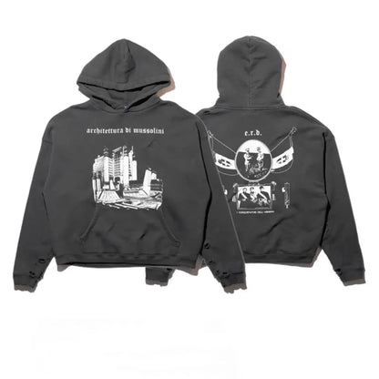 2025SS Ripped E.R.D. Hoodie – Men & Women Slogan Print Short Wide Sweatshirt