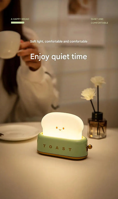 INS Style Toast Maker Night Light – Creative LED Bedside Desk Lamp with Timer