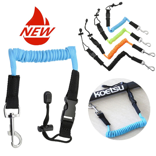 Elastic Kayak Paddle Leash — Adjustable Coiled Lanyard with Safety Hook for Fishing Rods