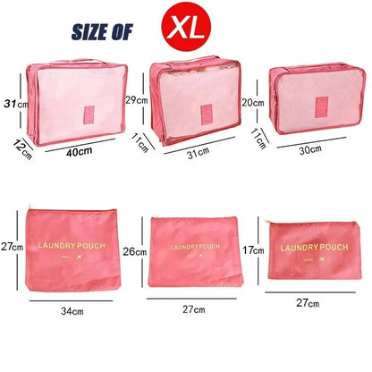 6 Piece Large Travel Organizer Set – Portable Suitcase, Clothes, Shoes and Makeup Bags | Luggage Storage Solution