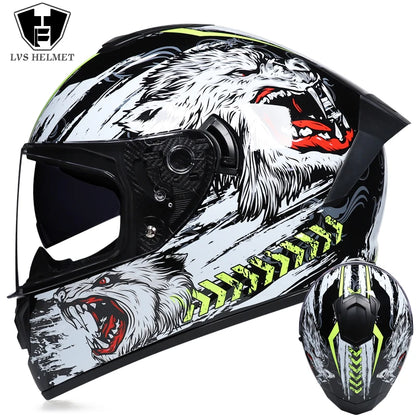 Full-Face Motorcycle Helmet — Winter Warm Double Visor Racing & Sports Motorbike Helmet
