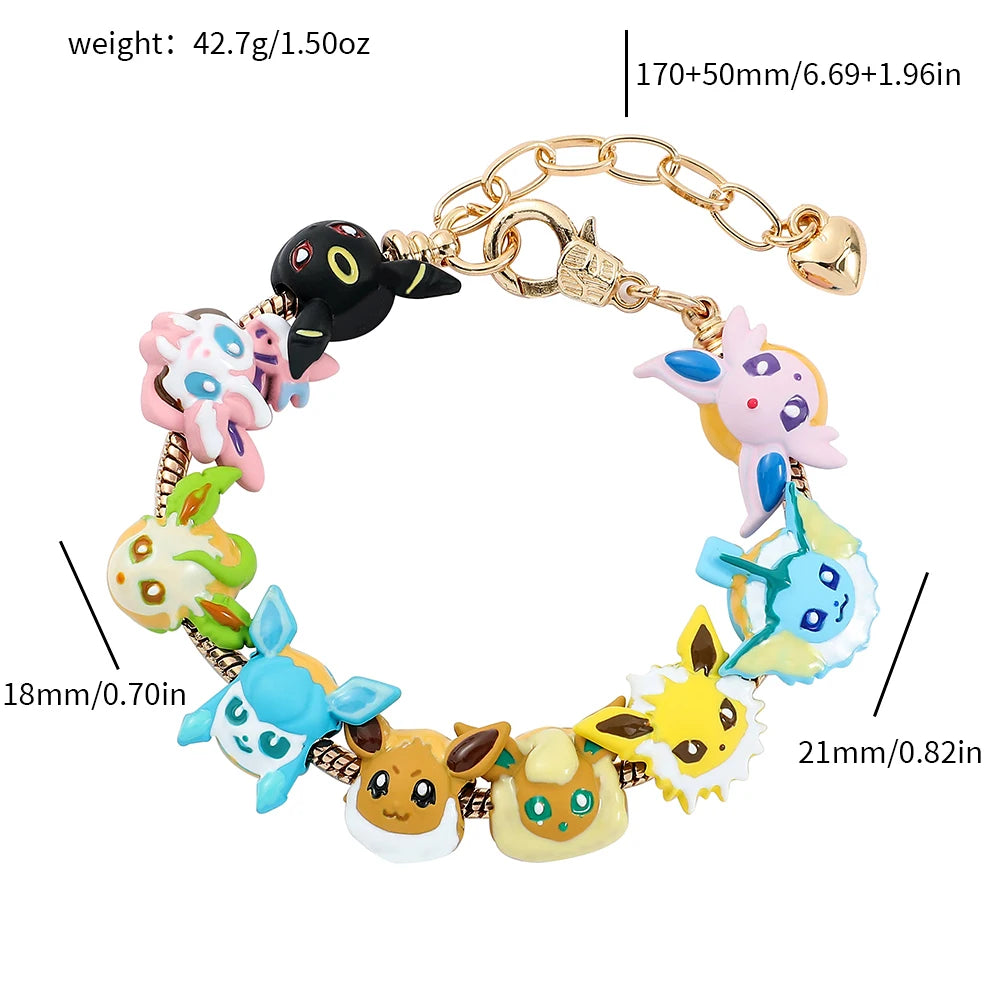 Pokemon Anime Eevee Beads Bracelet – Cute Cartoon Enamel Beaded Hand Chain, DIY Bangle Jewelry for Women & Men