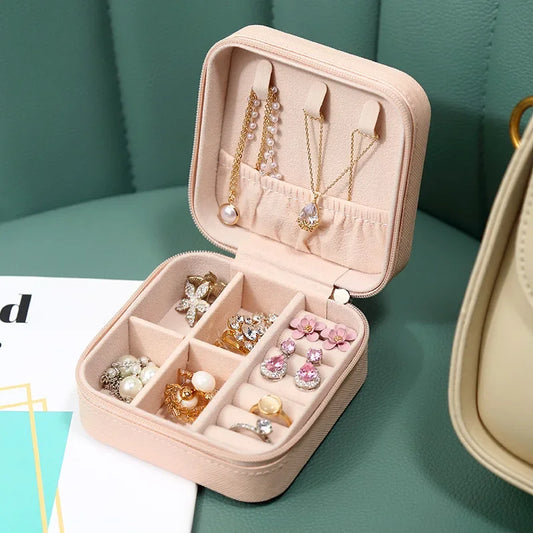 Portable Mini Jewelry Storage Box – Travel Organizer Case for Earrings, Necklace, Rings, Leather Jewelry Display Case