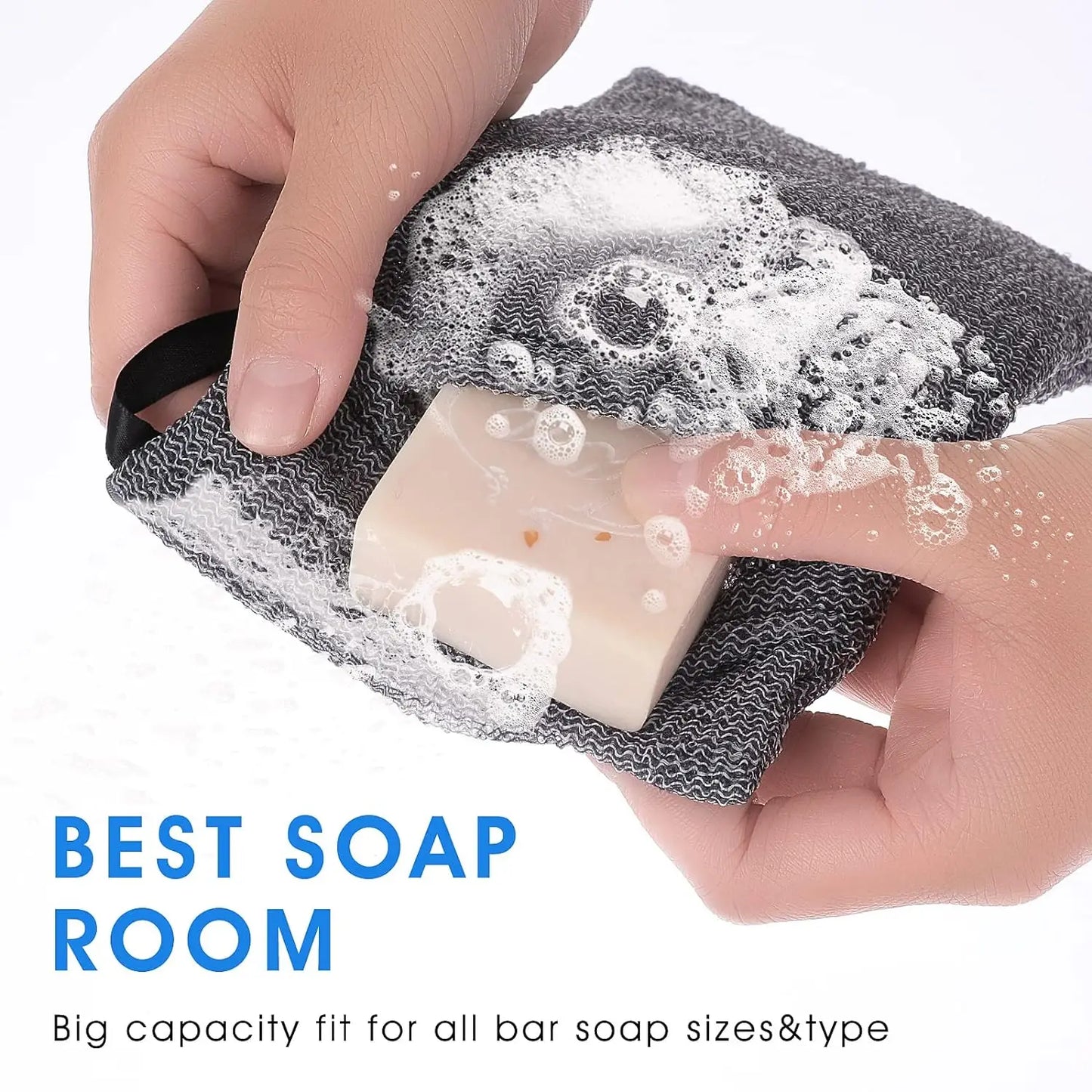 3 PCS Soap Exfoliating Bag Set: Mesh Woven Body Foam Scrubber Pouch for Bathroom Shower - Soap Saver Pocket Sponge Exfoliator