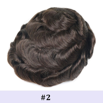 0.08mm Full Skin PU Toupee for Men – V Loop Human Hair Wig in Brown (#22) & Black (#1B) – Hair Replacement Unit