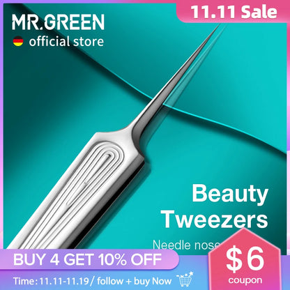 MR.GREEN Ingrown Hair Tweezers – Pointed Nose Tweezers for Eyebrows, Splinters, Blackhead & Acne Removal
