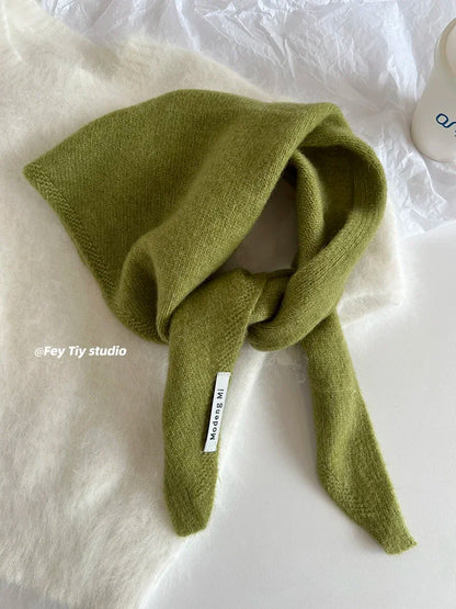 British Korean Style Wool Knitted Triangular Scarf – Multi-Functional Headscarf, Warm Knit Scarf for Women