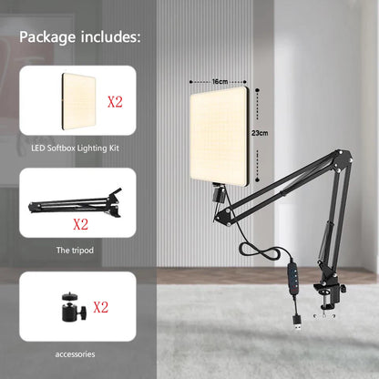 LED Photography Light with Scissor Arm Stand - Selfie & Conference Lighting, Photo Studio Lamp for Zoom & YouTube Live Streaming
