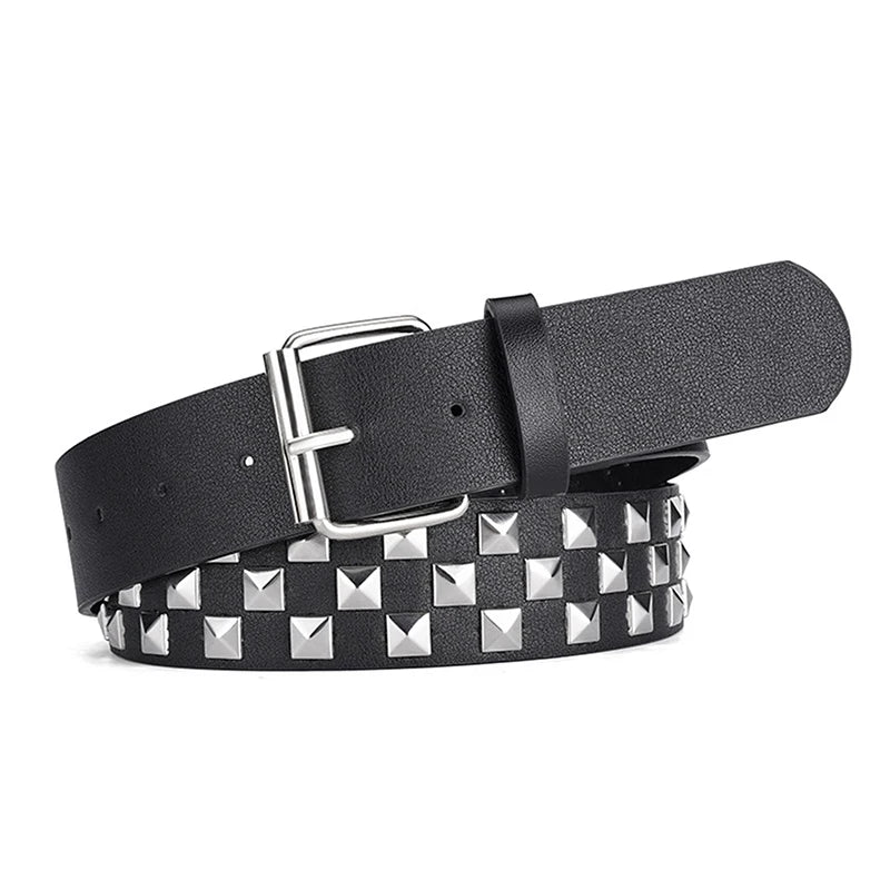 Personalized Checkerboard PU Leather Belt – 107CM Unisex Rivet Punk Hip-Hop Fashion Accessory