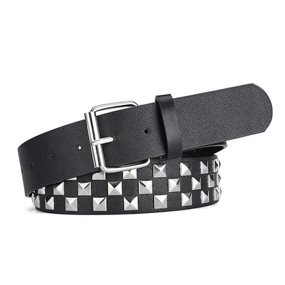 Personalized Checkerboard PU Leather Belt – 107CM Unisex Rivet Punk Hip-Hop Fashion Accessory