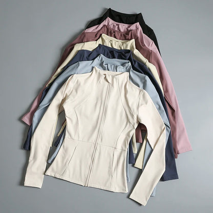 New Yoga Wear Ladies Coat – High Elastic Loose Fitness Top, Long Sleeve Stand-Up Collar for Exercise