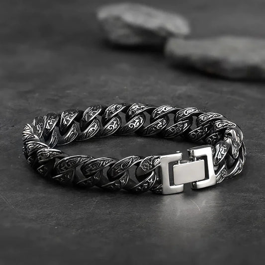Vintage Men's Engraved Bracelet – Antique Silver, Dark Punk Style, Bold Pattern, Party Jewelry Gift