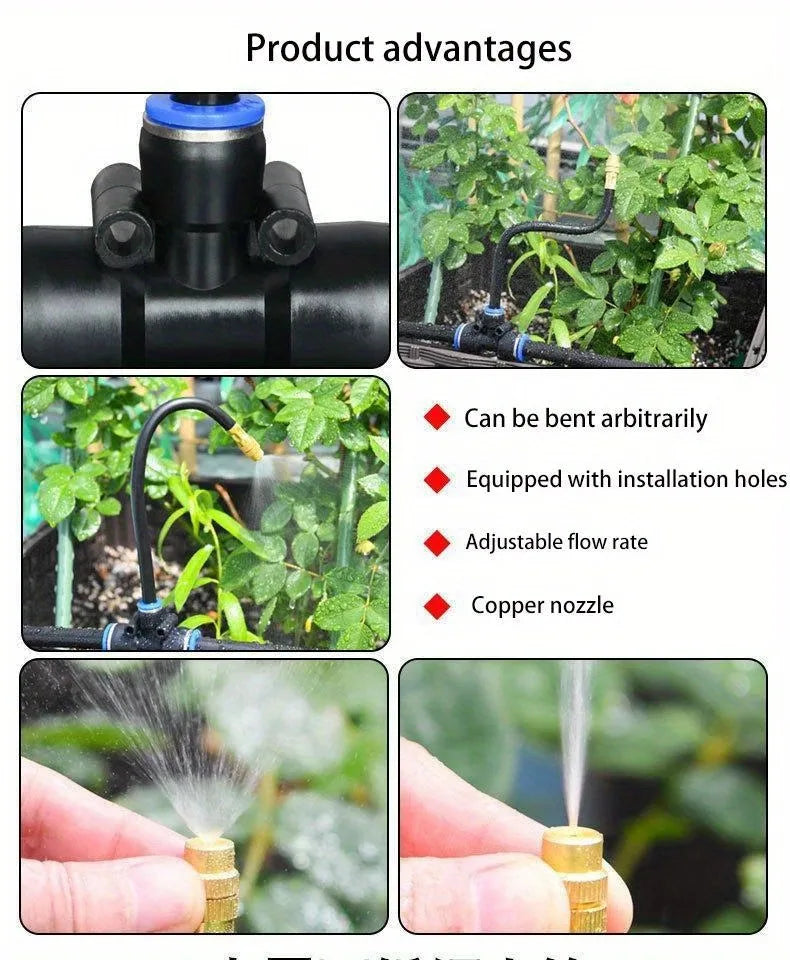 5-20M Automatic Garden Irrigation Kit – Universal Rotating Copper Nozzle Sprinkler for Balcony & Lawn Watering