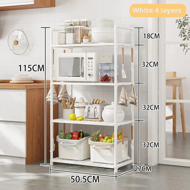 Multilayer Kitchen Shelving - Floor to Ceiling Microwave Oven and Pot Storage Shelf, Multifunctional Household Organizer