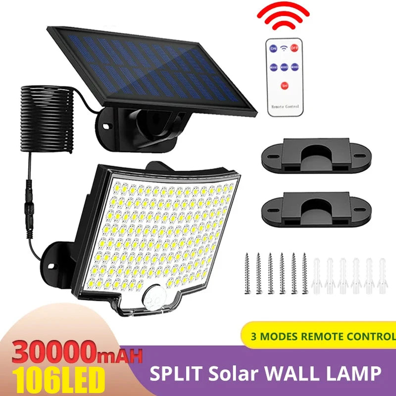 106LED Split Solar Lamp - 3 Lighting Modes Outdoor Decoration Wall Light with PIR Motion Sensor - Waterproof Garden Garage Lamp