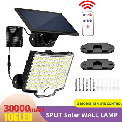 106LED Split Solar Lamp - 3 Lighting Modes Outdoor Decoration Wall Light with PIR Motion Sensor - Waterproof Garden Garage Lamp