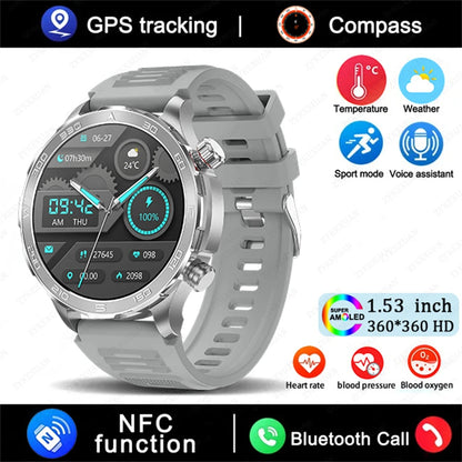 2025 New Bluetooth Call Smartwatch for Men – Huawei Compatible, AMOLED HD Large Screen, Heart Rate, NFC, IP68 Waterproof, GPS Sports Watch