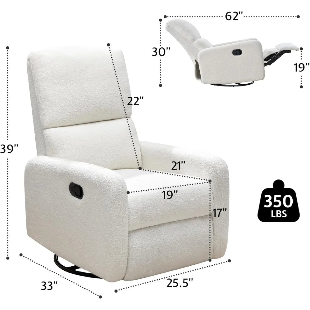 Swivel Glider Rocking Recliner Chair – Massage Nursery Armchair with Rocker Recline for Adults