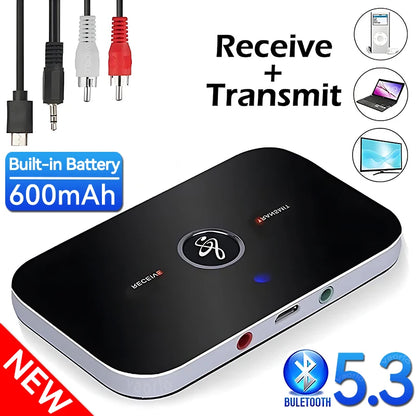 Upgraded Bluetooth 5.3 Audio Transmitter & Receiver – RCA, 3.5mm AUX, USB Wireless Adapter for Car, PC, TV & Headphones