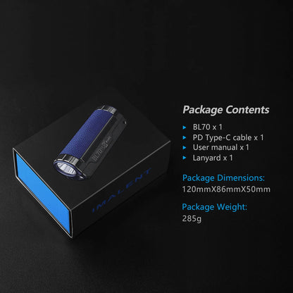 IMALENT BL70 EDC Flashlight – 6000 Lumens Cree XHP70 HI LED, Type-C Rechargeable Dual Light Source for Camping & Work