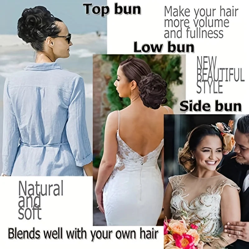 Short Messy Curly Hair Bun Extension – Easy Stretch Combs & Clip-in Ponytail Scrunchie Chignon for Hair Styling