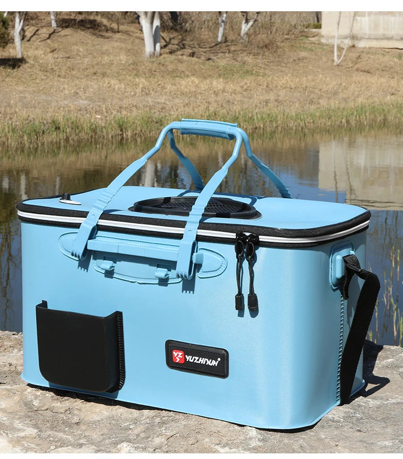 Multifunction Fishing Bucket with Oxygen Pump – Portable Tackle Box & Live Fish Storage Barrel for Camping & Outdoor