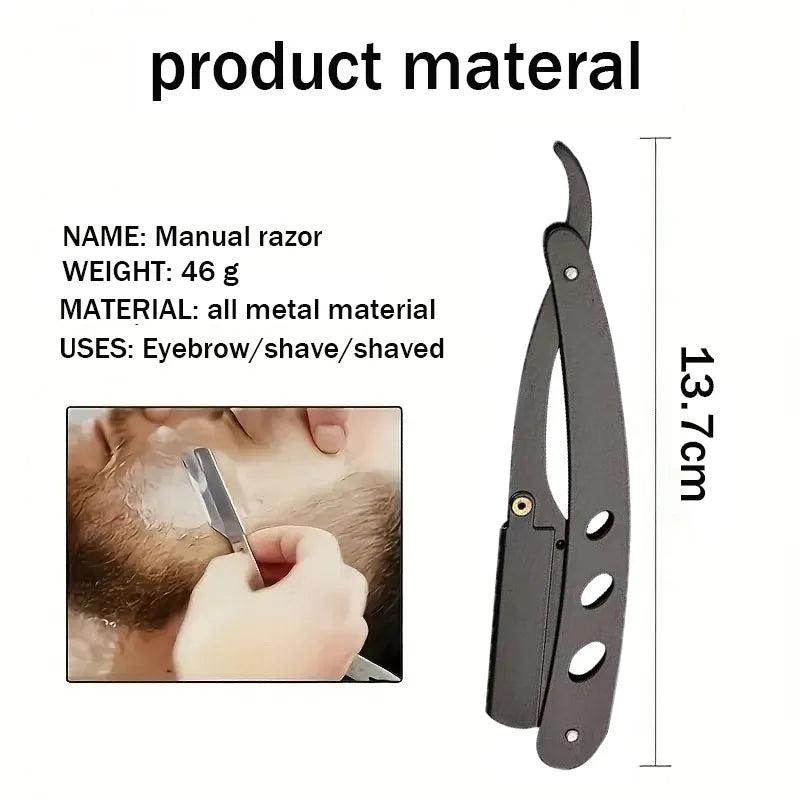 1 Holder + 10/20 Blades Straight Folding Shaver — Men's Manual Razor with Sharp Barber Blade