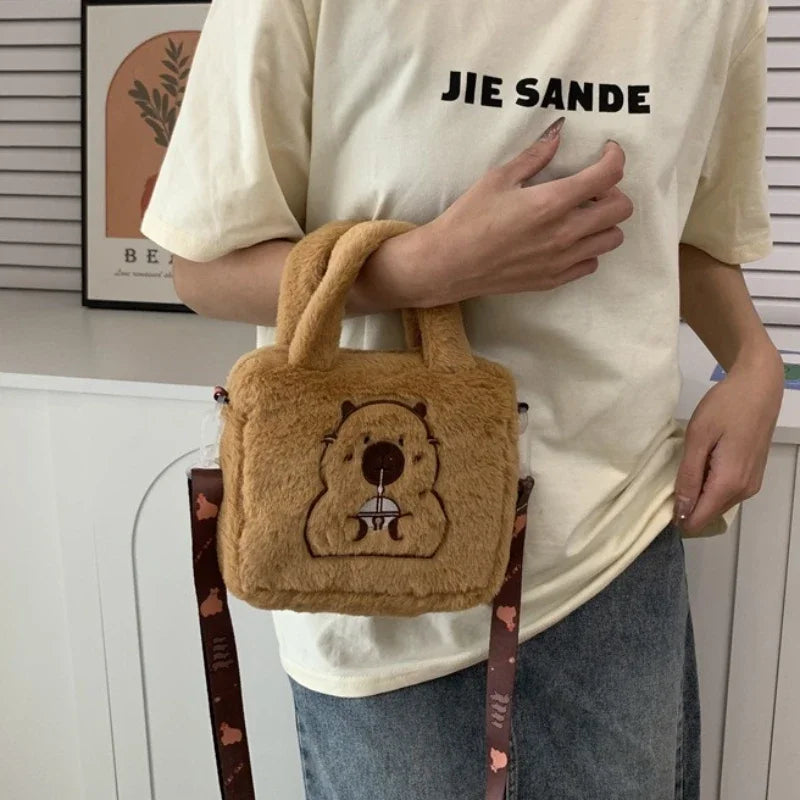 Cartoon Plush Crossbody Bag - Cute Kapybara Plush Doll Handbag, Anime Peripheral, Children's Coin Bag