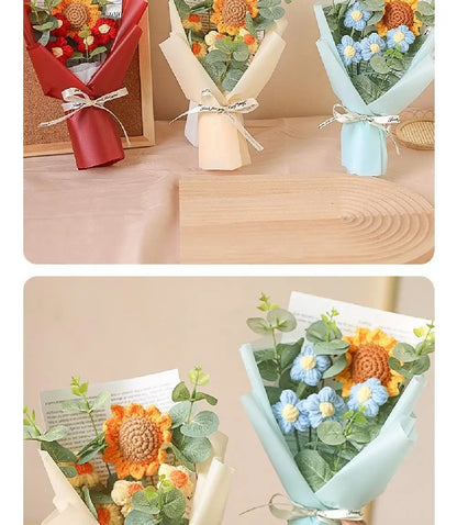 Handmade Artificial Flower Crochet Bouquet – Sunflower & Daisy Eternal Flowers, Anniversary, Mother’s Day & Birthday Gift