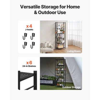 SucceBuy 3-6 Tier Black Foldable Storage Shelf — Wheeled Metal Rack Organizer for Kitchen & Garage