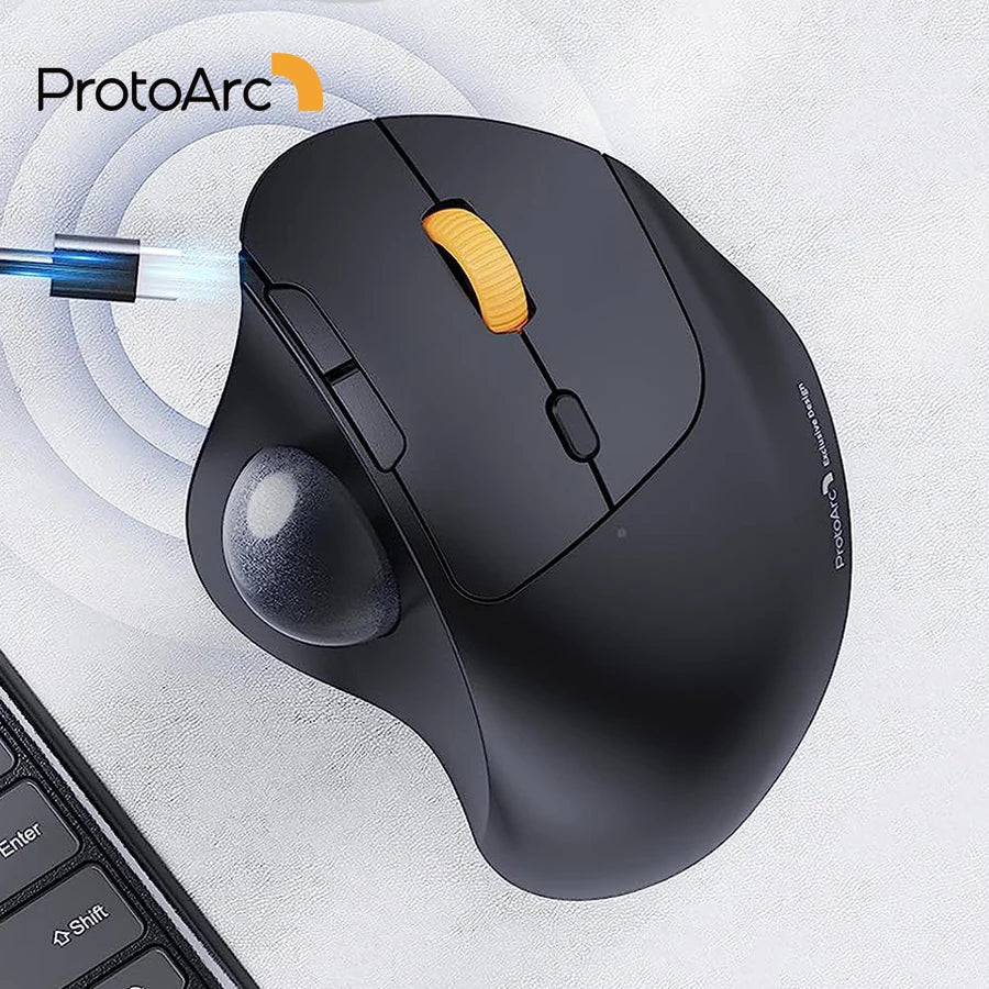 ProtoArc Wireless Trackball Mouse – 2.4G Ergonomic Rollerball, Rechargeable Bluetooth Computer Mouse with 3 Device Connection