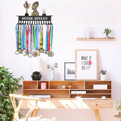 Sports Medal Display Rack – Metal Hanger Holder Organizer for Football, Basketball, Volleyball, and Ribbon Medals