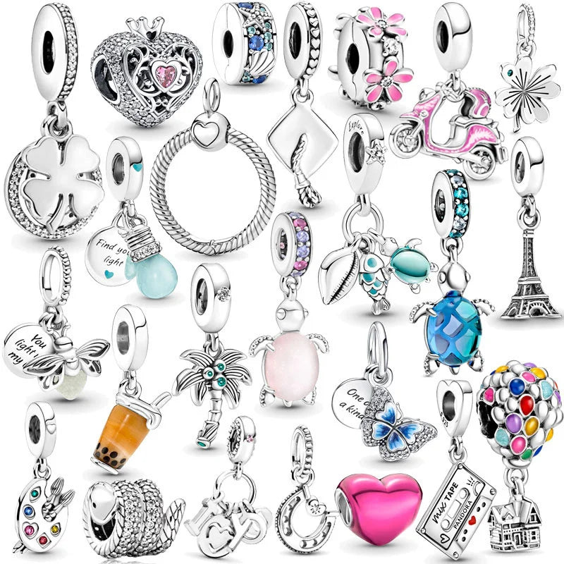 2024 New 925 Sterling Silver Bulb & Small Turtle Charm Pendant – Fit for Original Pandora Bracelet, DIY Women’s Jewelry Gift