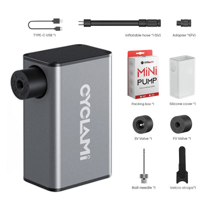 CYCLAMI A3 Ultralight Electric Bike Pump – 100 PSI Portable Tire Inflator for MTB, Road Bike & Motorcycle, Aluminum Alloy