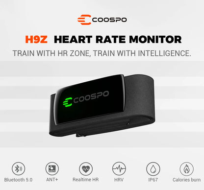 COOSPO H9Z Bluetooth Heart Rate Monitor Chest Strap — ANT+ HRM Waterproof for Garmin, Wahoo, Zwift