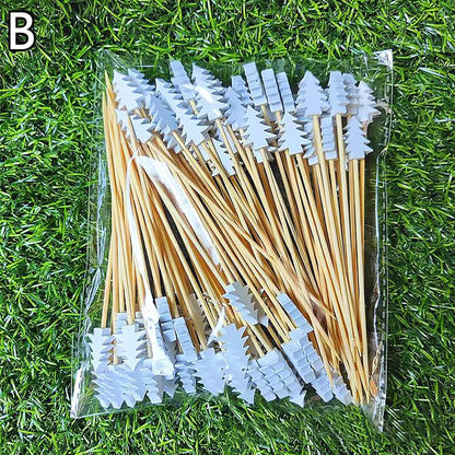 50PCS Christmas Bamboo Cocktail Picks – Santa, Snowflake & Tree Toothpicks for Drinks, Fruits, Desserts & Holiday Party Decorations 2024
