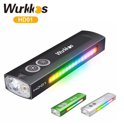 Wurkkos HD01 Multi-Function Rechargeable Flashlight – 1200LM Flat Torch with Green, White, RGB Side Light, IP65 Waterproof