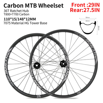 KORE MTB Carbon Wheelset – 27.5/29in Enduro & Downhill with 36T Ratchet HG Hub, BOOST, 28H, 30–36mm Width