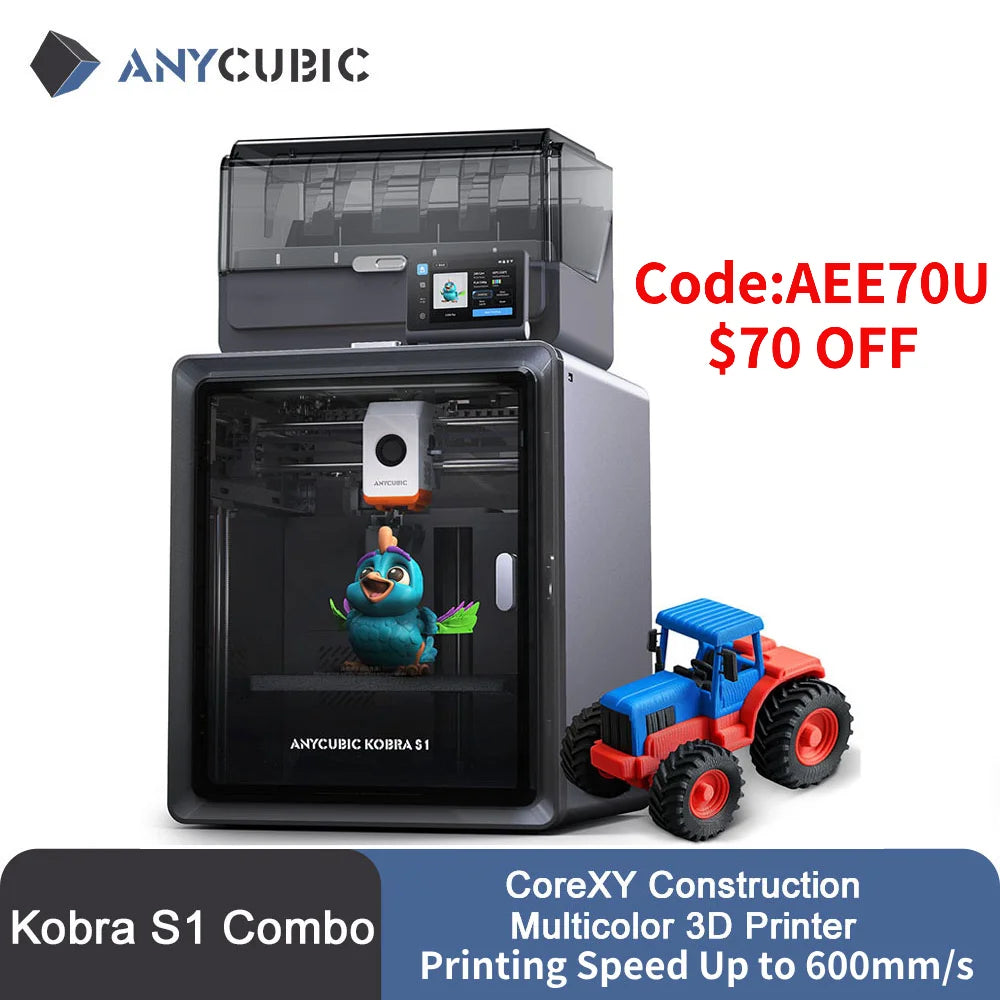 Anycubic Kobra S1 Combo Multi-Color 3D Printer – High Precision Core XY, Ultra-Quiet, Max Speed 600mm/s, Stable Structure
