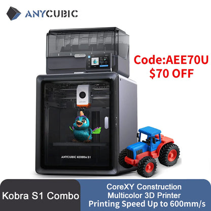 Anycubic Kobra S1 Combo Multi-Color 3D Printer – High Precision Core XY, Ultra-Quiet, Max Speed 600mm/s, Stable Structure