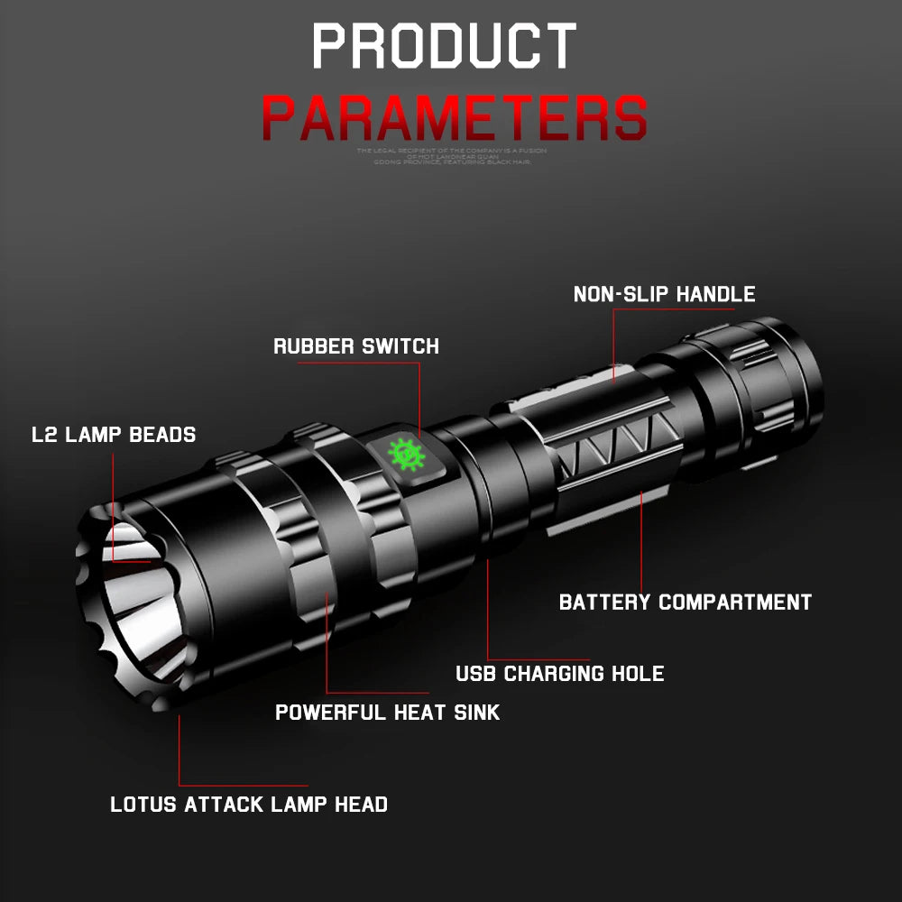 LED Tactical Hunting Flashlight - USB Rechargeable, Waterproof Torch Lamp, Professional Shooting & Night Scout Lights Set
