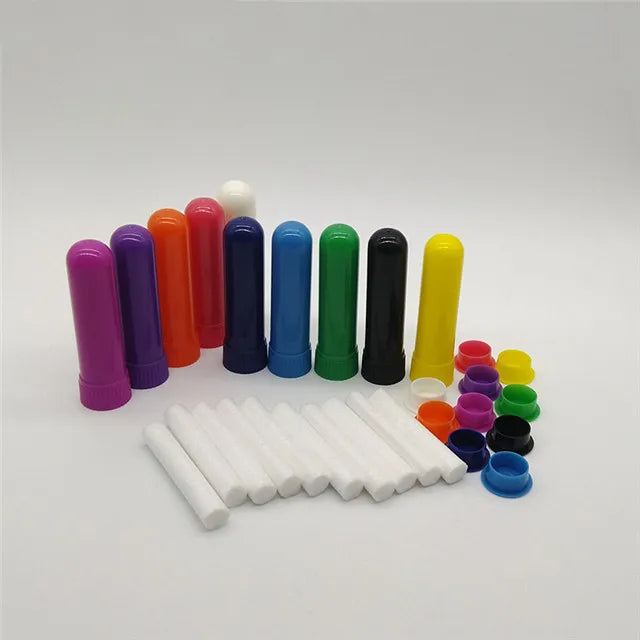 50/80/100 Sets Empty Nasal Inhaler Tubes – Portable Black & White Plastic Inhalers with Cotton Wicks for Essential Oils