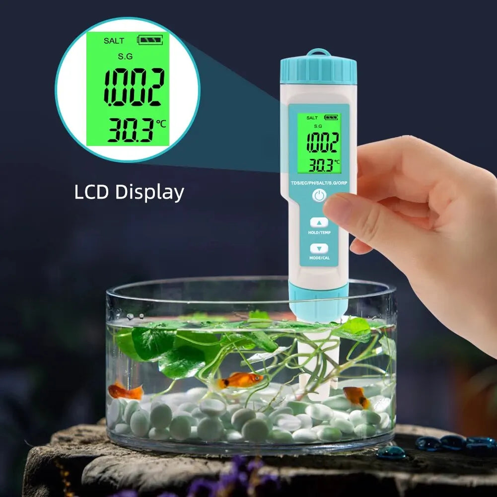 Yieryi TDS, EC, PH, Salinity & ORP Meter - H2, S.G, TEMP Water Quality Monitor for Pools & Aquariums