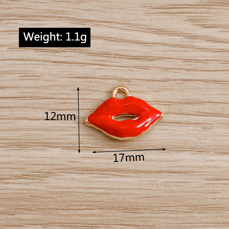 10PCS Cute Enamel Lips & Lipstick Charms – Pendants for Jewelry Making, Earrings, Necklaces & Bracelets DIY Crafts