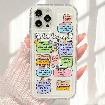 Cute Cartoon Ins Vibes Slogan Print Clear Case for iPhone 11 to 16 Pro Max, Plus, XR, XS Max, SE2 – Airbag Cover