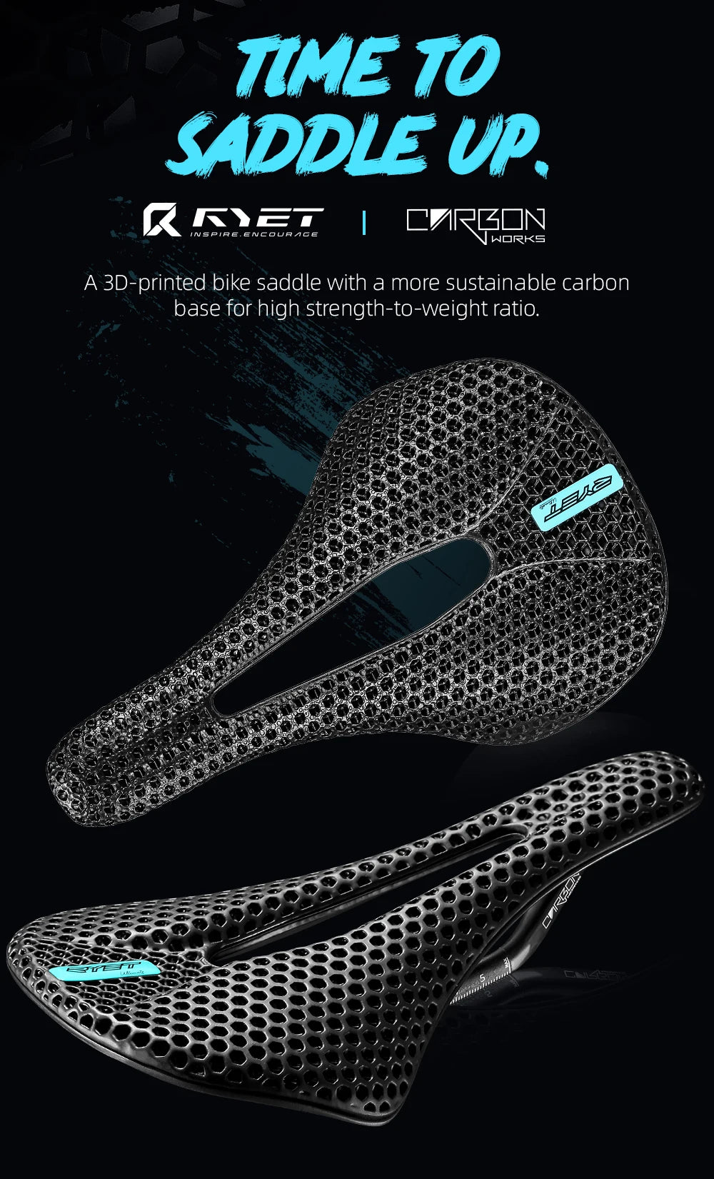 RYET 3D Printed Carbon Bike Saddle — 140/142mm Super Light EVA Road & MTB Racing Seat Cushion